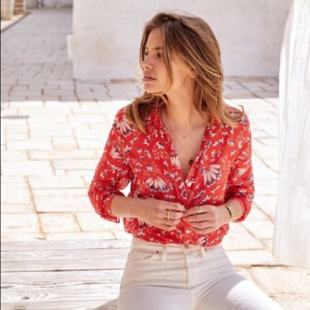 Sézane Pierro Floral Long Sleeves Cotton/Silk Top
